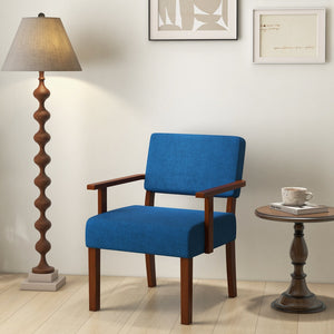 Linen Accent Chair Living Room Chair with Soft Padded Seat and Backrest-Blue view 2