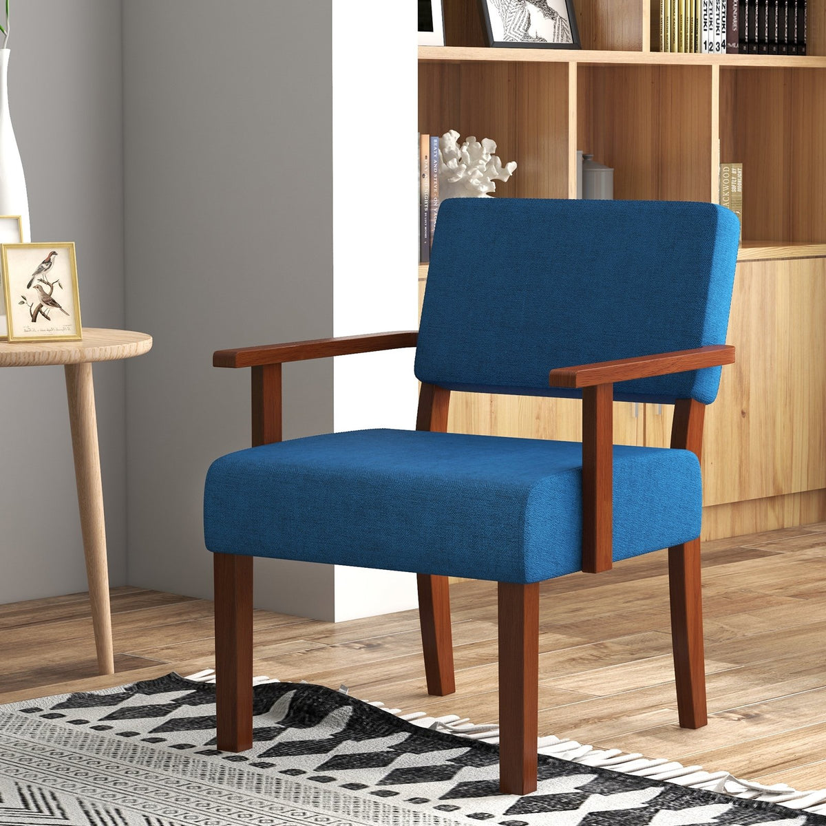Linen Accent Chair Living Room Chair with Soft Padded Seat and Backrest-Blue view 3