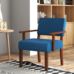 Linen Accent Chair Living Room Chair with Soft Padded Seat and Backrest-Blue view 3