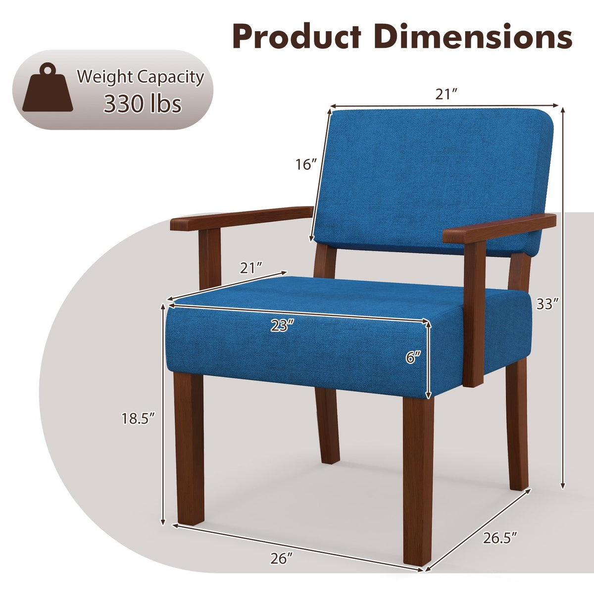 Linen Accent Chair Living Room Chair with Soft Padded Seat and Backrest-Blue view 4