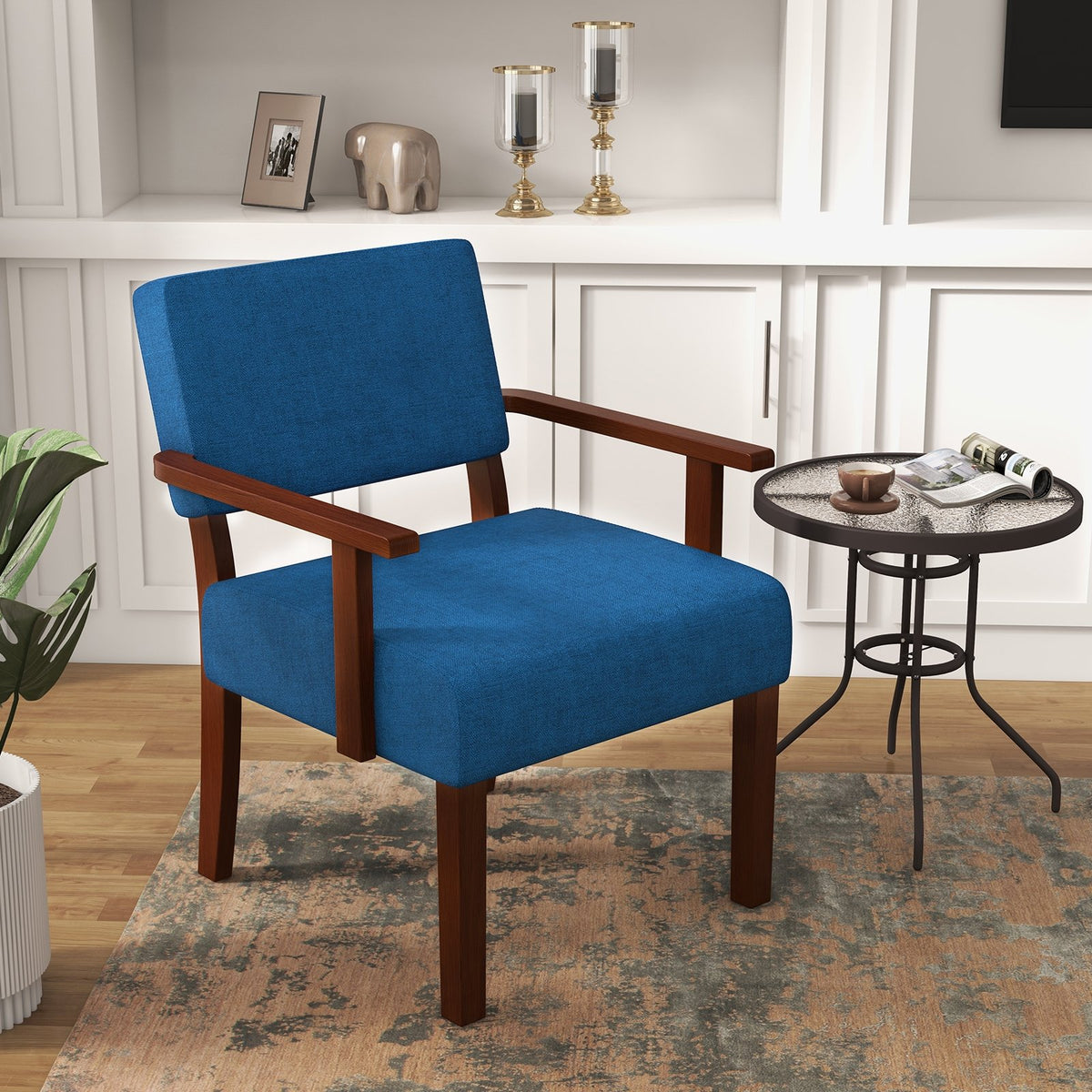 Linen Accent Chair Living Room Chair with Soft Padded Seat and Backrest-Blue view 5