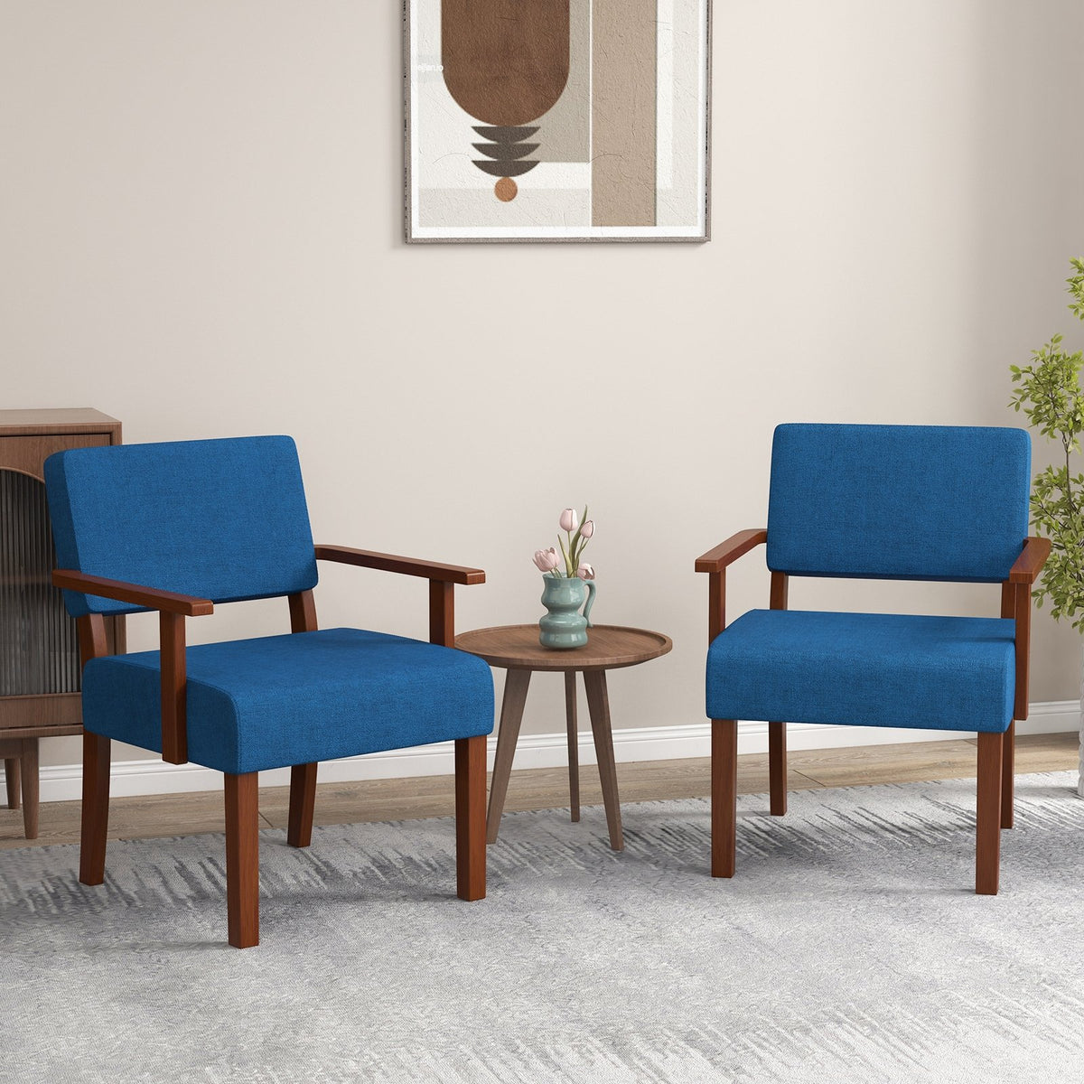 Linen Accent Chair Living Room Chair with Soft Padded Seat and Backrest-Blue view 6