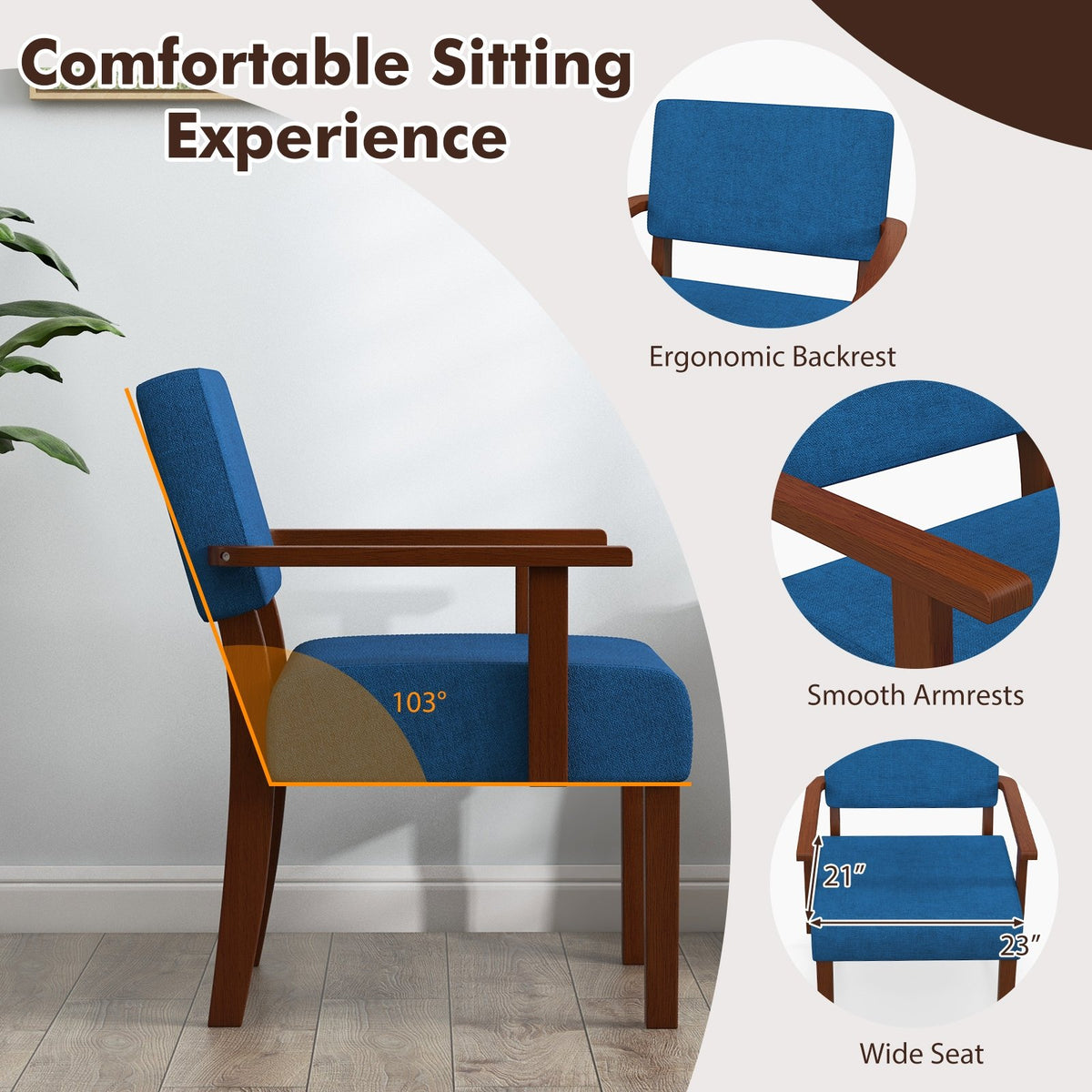 Linen Accent Chair Living Room Chair with Soft Padded Seat and Backrest-Blue view 8