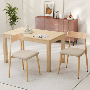 Linen Fabric Upholstered Modern Dining Chair Set of 2 with Padded Seat and Curved Back-Oak view 2