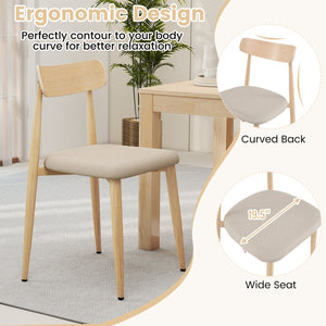 Linen Fabric Upholstered Modern Dining Chair Set of 2 with Padded Seat and Curved Back-Oak view 5