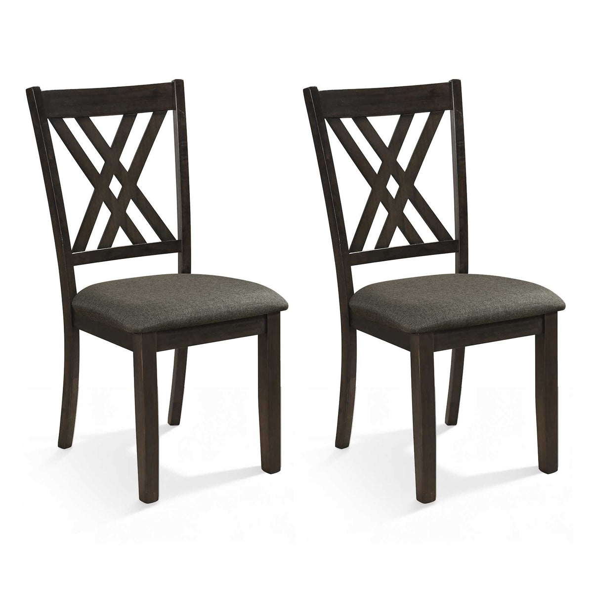 Linen Fabric Upholstered Wooden Dining Chair Set of 2 with Rubber Wood Frame for Dining Room-Gray