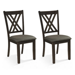 Linen Fabric Upholstered Wooden Dining Chair Set of 2 with Rubber Wood Frame for Dining Room-Gray