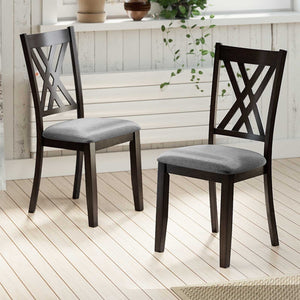 Linen Fabric Upholstered Wooden Dining Chair Set of 2 with Rubber Wood Frame for Dining Room-Gray view 2