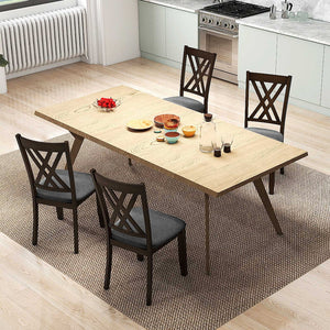Linen Fabric Upholstered Wooden Dining Chair Set of 4 with Rubber Wood Frame for Dining Room-Gray view 3