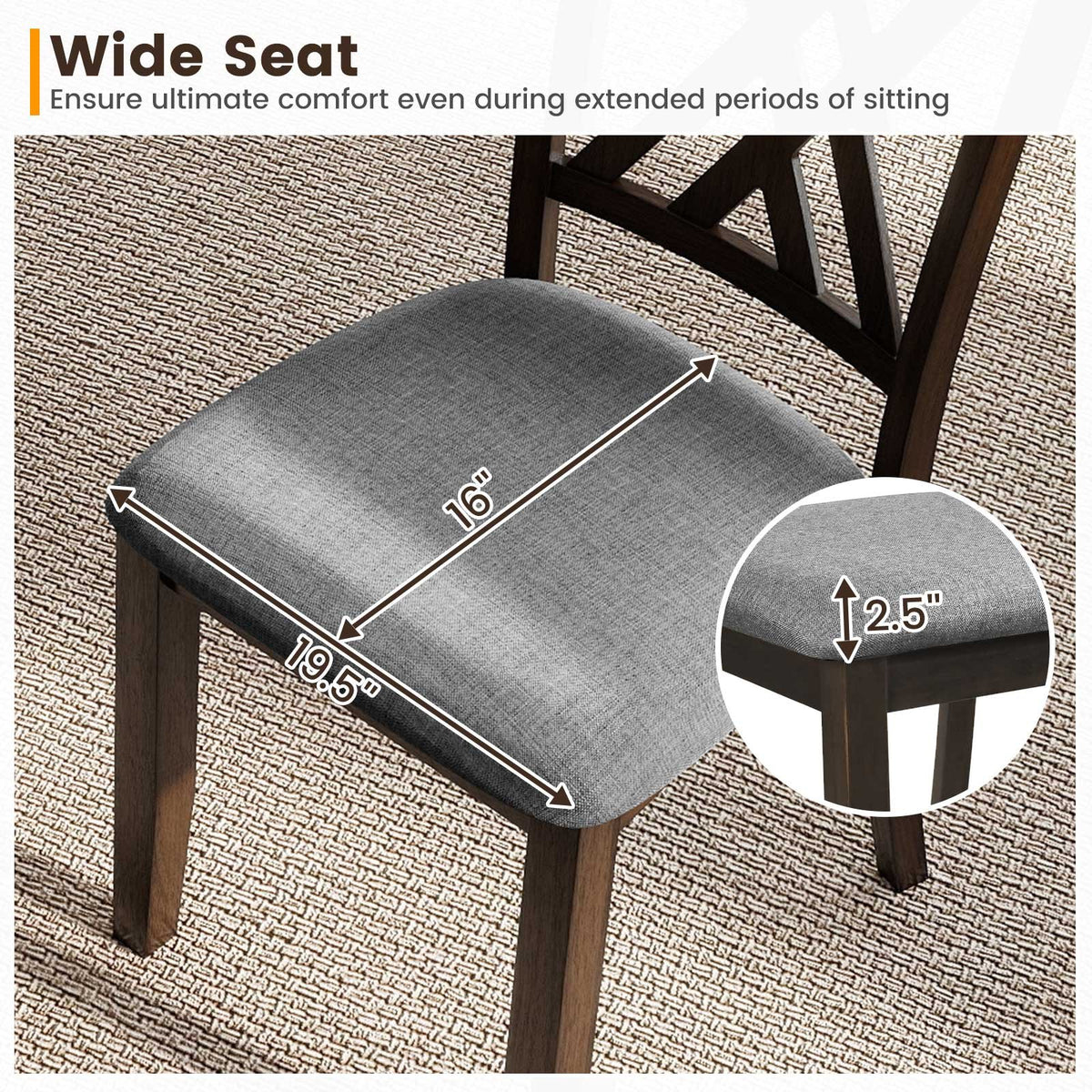 Linen Fabric Upholstered Wooden Dining Chair Set of 4 with Rubber Wood Frame for Dining Room-Gray view 6