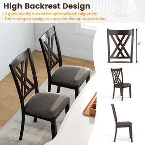 Linen Fabric Upholstered Wooden Dining Chair Set of 4 with Rubber Wood Frame for Dining Room-Gray view 7