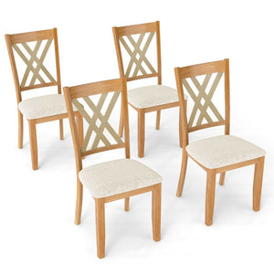 Linen Fabric Upholstered Wooden Dining Chair Set of 4 with Rubber Wood Frame for Dining Room-Natural