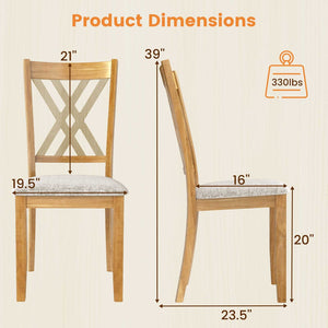 Linen Fabric Upholstered Wooden Dining Chair Set of 4 with Rubber Wood Frame for Dining Room-Natural view 4