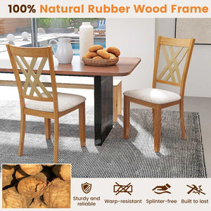 Linen Fabric Upholstered Wooden Dining Chair Set of 4 with Rubber Wood Frame for Dining Room-Natural view 5