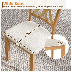 Linen Fabric Upholstered Wooden Dining Chair Set of 4 with Rubber Wood Frame for Dining Room-Natural view 6