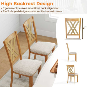 Linen Fabric Upholstered Wooden Dining Chair Set of 4 with Rubber Wood Frame for Dining Room-Natural view 7