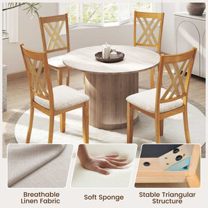 Linen Fabric Upholstered Wooden Dining Chair Set of 4 with Rubber Wood Frame for Dining Room-Natural view 8