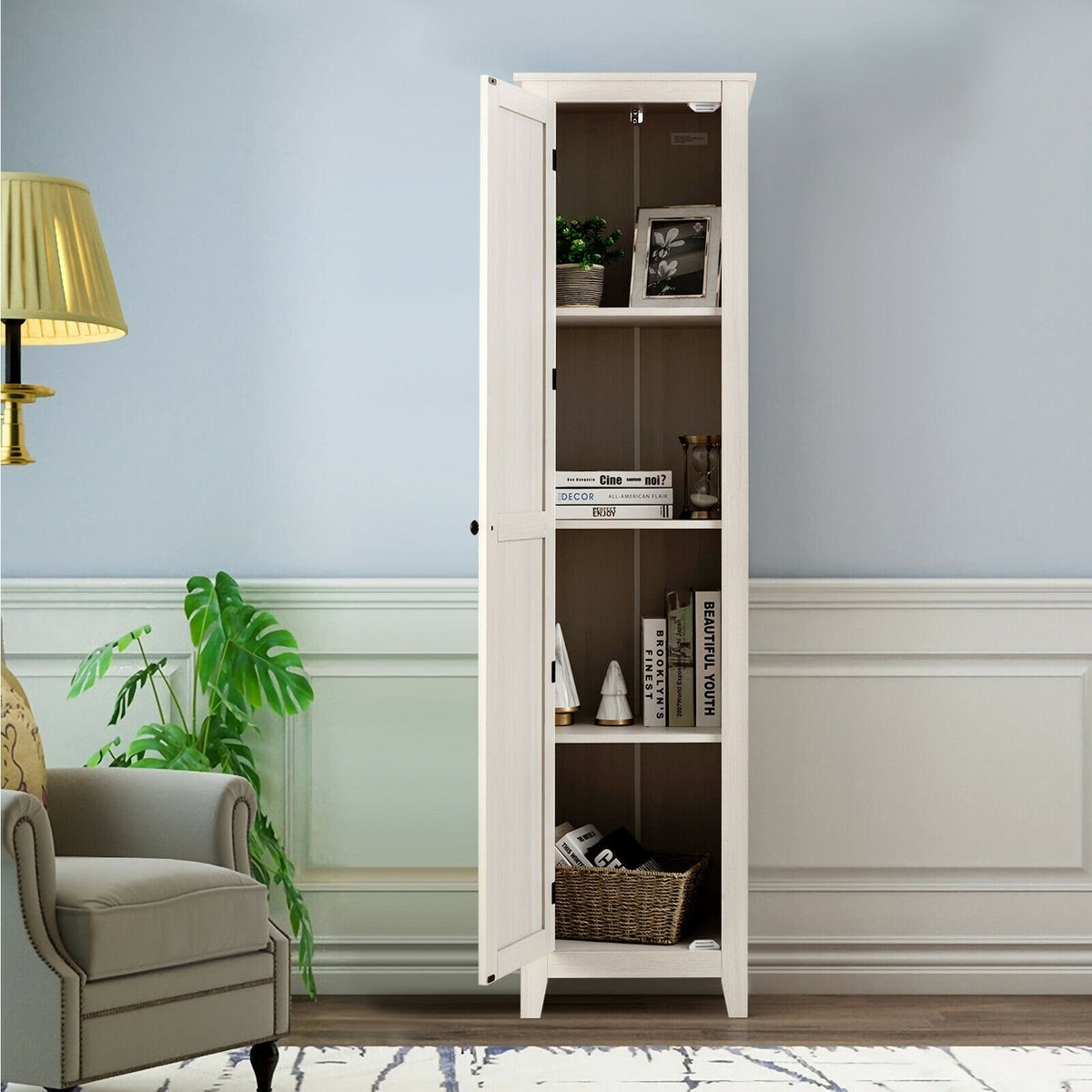 Linen Tower Bathroom Storage Cabinet Tall Slim Side Organizer with Shelf-Walnut view 3