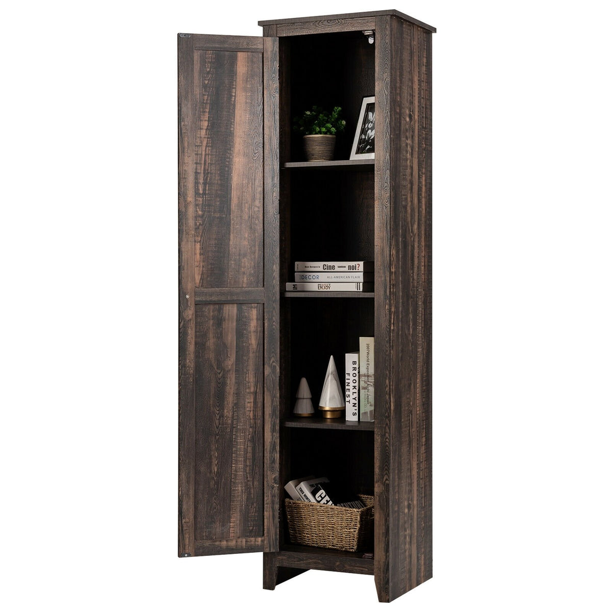 Linen Tower Bathroom Storage Cabinet Tall Slim Side Organizer with Shelf-Walnut view 4