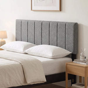 Linen Upholstered Headboard with Solid Wood Legs and Adjustable Width-Dark Gray view 2