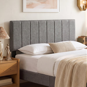 Linen Upholstered Headboard with Solid Wood Legs and Adjustable Width-Dark Gray view 7