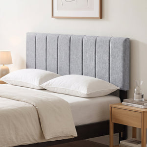 Linen Upholstered Headboard with Solid Wood Legs and Adjustable Width-Gray view 2