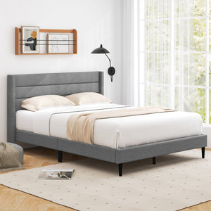 Linen Upholstered Platform Twin/Queen Bed Frame with Wingback Headboard-Queen Size view 5