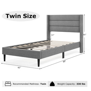 Linen Upholstered Platform Twin/Queen Bed Frame with Wingback Headboard-Twin Size view 4