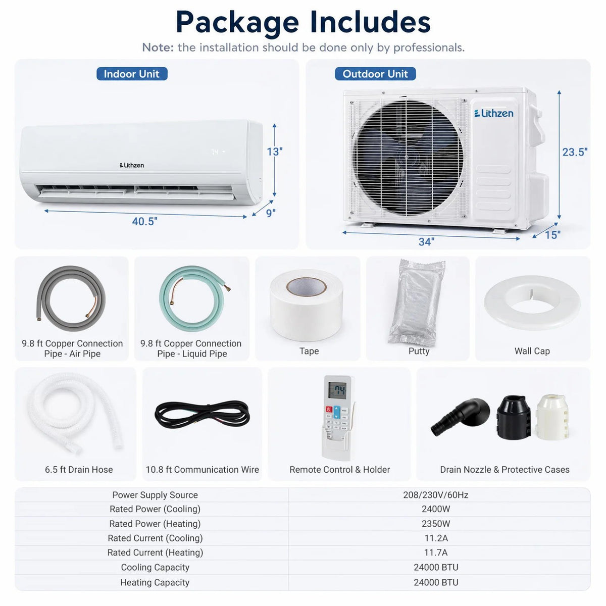 Lithzen 24000 BTU 208-230V 17 SEER2 Mini Split Air Conditioner and Heater WiFi Enabled view 4