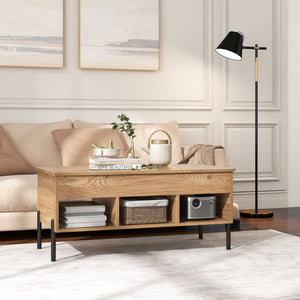 Living Room Central Table with Lifting Tabletop and Metal Legs-Natural view 3