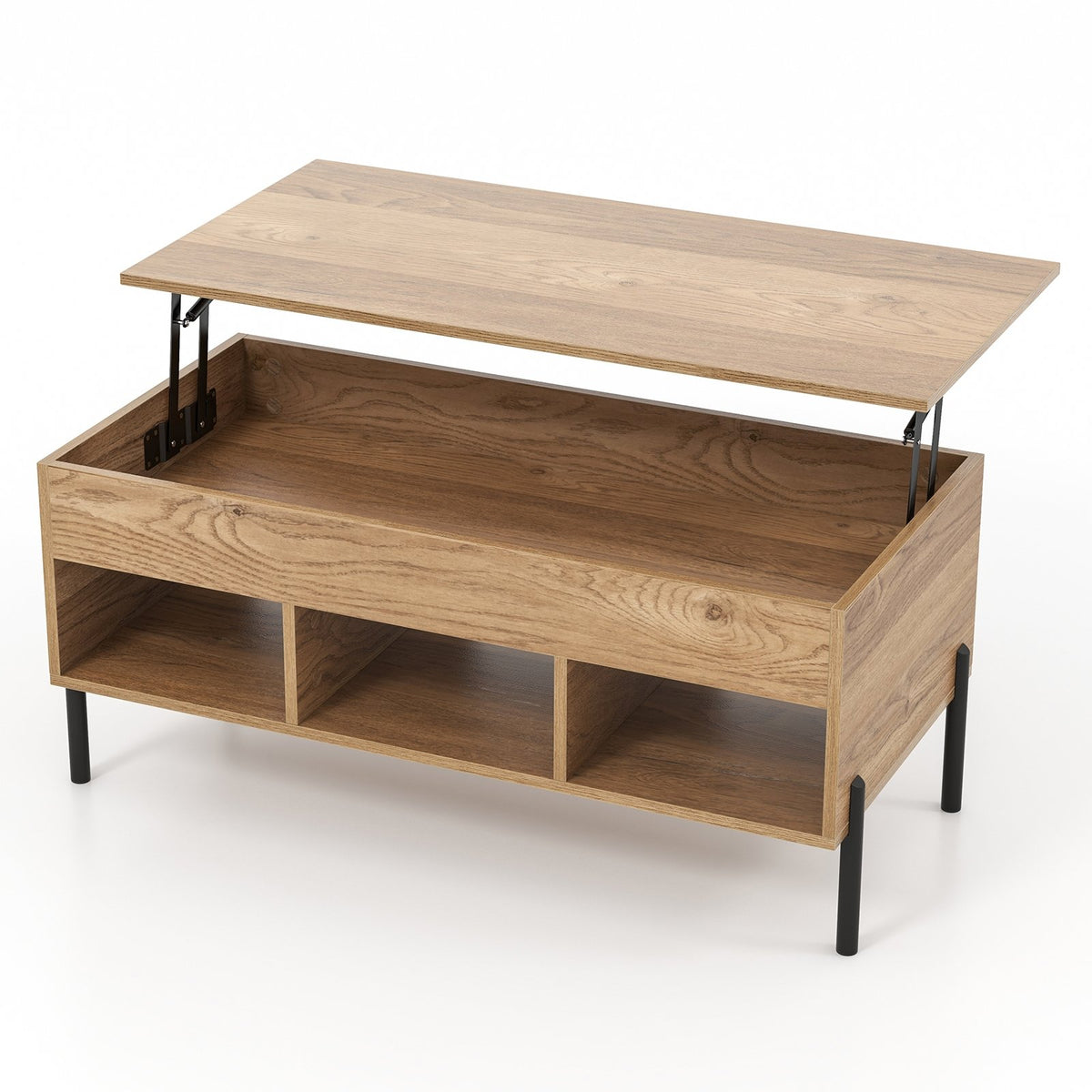 Living Room Central Table with Lifting Tabletop and Metal Legs-Natural view 4
