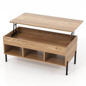 Living Room Central Table with Lifting Tabletop and Metal Legs-Natural view 4