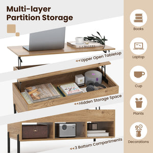 Living Room Central Table with Lifting Tabletop and Metal Legs-Natural view 7