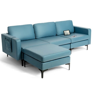 Living Room Deluxe Furniture Set-Accent Chair+Modular L-Shaped Sectional Sofa+LED Coffee Table view 2