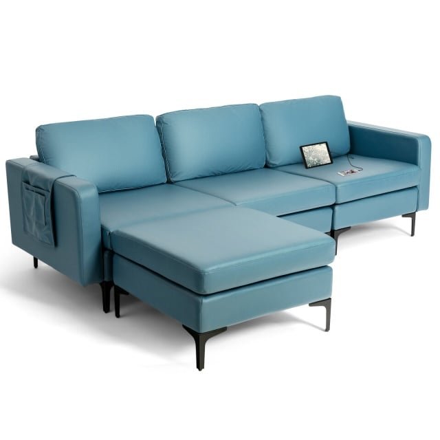 Living Room Deluxe Furniture Set-Accent Chair+Modular L-Shaped Sectional Sofa+LED Coffee Table view 2