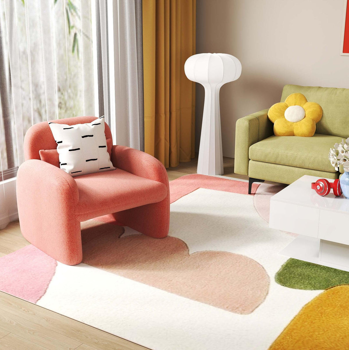 Living Room Deluxe Furniture Set-Accent Chair+Modular L-Shaped Sectional Sofa+LED Coffee Table view 8