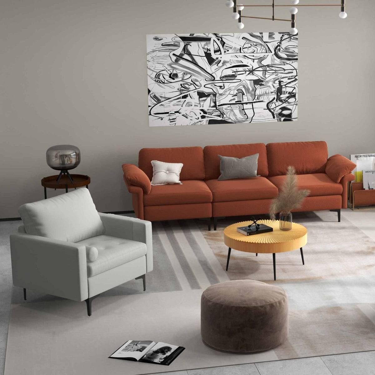 Living Room Set: Floor Lamp + Accent Chair + 3-Seat Sofa view 3