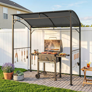 7' x 5' BBQ Grill Gazebo Tent, Garden Grill Canopy with Steel Frame and Hooks, Outdoor Sun Shade, Grey – view 42
