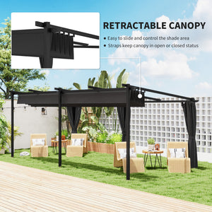8' x 8.5' Metal Retractable Pergola Canopy with Sidewalls, Outdoor Gazebo UPF30+ Sun Shade Shelter for Garden, Deck