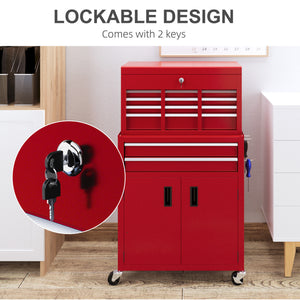 6-Drawer Rolling Tool Chest, 2 in 1 Lockable Storage Cabinet with Hooks, Metal Tool Box for Garage – view 12