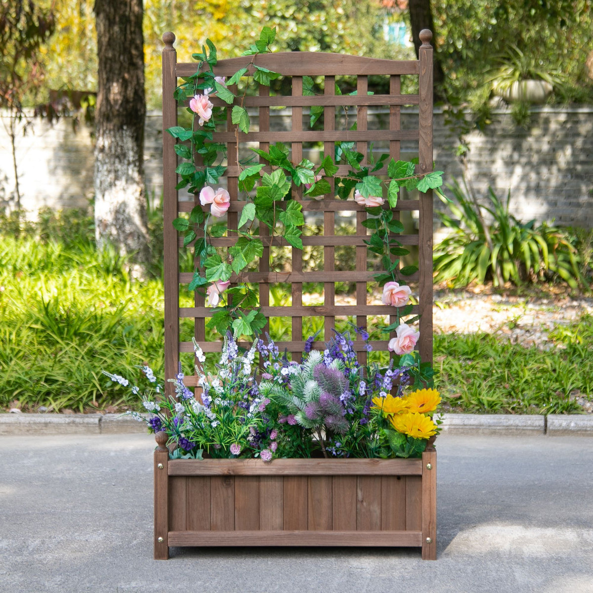 Raised Garden Bed with Trellis, Wood Planter Box for Garden, Free Standing Flower Bed – view 9