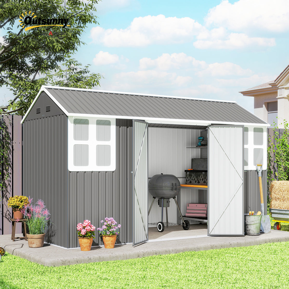 8.5' x 5.5' Metal Garden Storage Shed, Outdoor Tool Storage House with Lockable Door, Vents, Sloped Roof – view 35