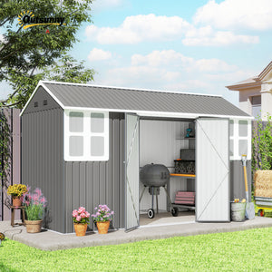 8.5' x 5.5' Metal Garden Storage Shed, Outdoor Tool Storage House with Lockable Door, Vents, Sloped Roof – view 35