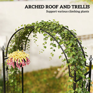 7.5 ft Steel Garden Arch, Outdoor Trellis Arbor with Scrollwork for Climbing Plants, Wedding Arch, Black