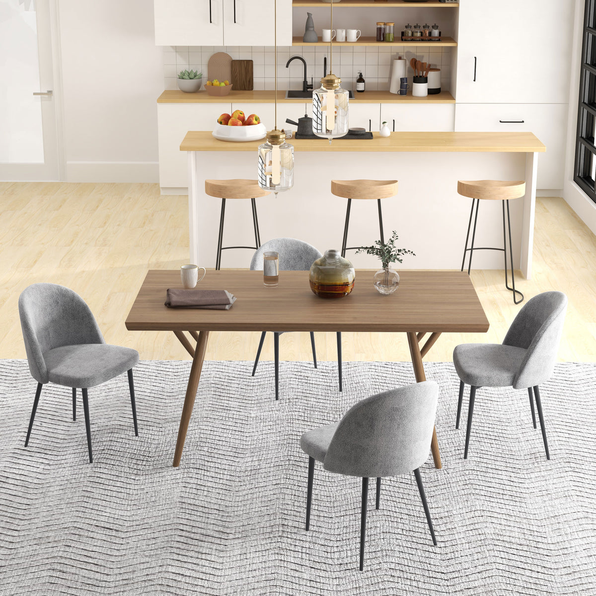 Modern Dining Chairs, Mid-Back Velvet-touch Upholstery Side Chair, Table Chair for Living Room, Dining Room, Grey, Set of 4