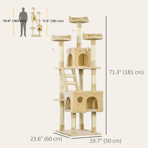 71-Inch Multi Level Scratching Cat Tree Kitty Condo  Activity Center with Toys, Beige