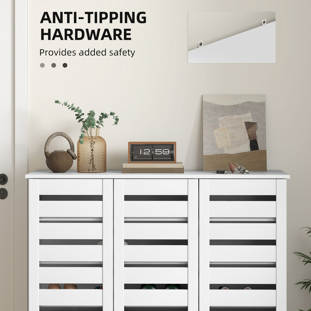 Narrow Shoe Cabinet with Slatted Doors, Adjustable Shelves for 20 Pairs of Shoes – view 17