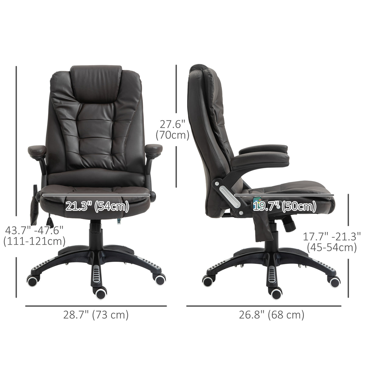 Office Chair Heated Ergonomic Massage Swivel Vibrating High Back Faux Leather Executive Chair Office (Brown)