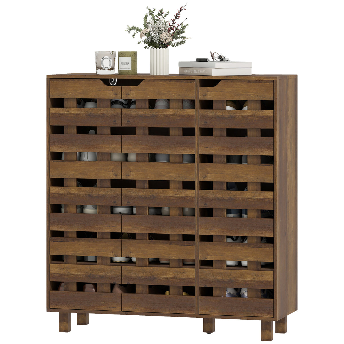 Shoe Cabinet, 21 Pair Shoe Storage Cabinet Organizer with 5-tier Double Door Cupboard and 5-tier Open – view 8