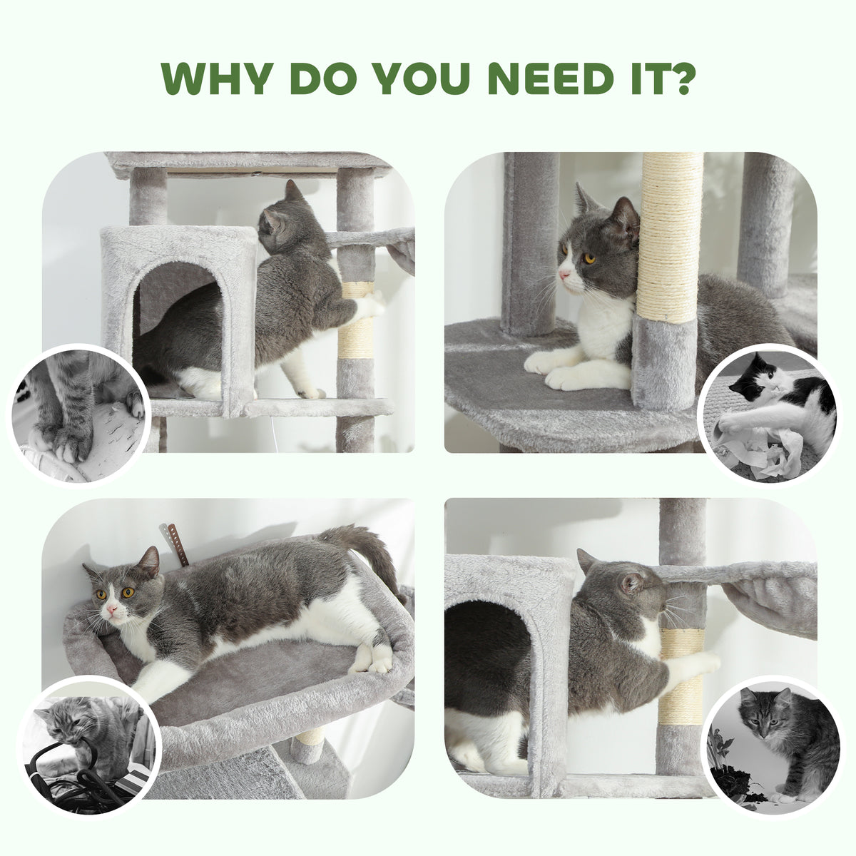 69" Cat Tree, Multi-Level Cat Tower with 2 Condos, Plush Perch and Sisal Scratching Posts, Dark Grey – view 13